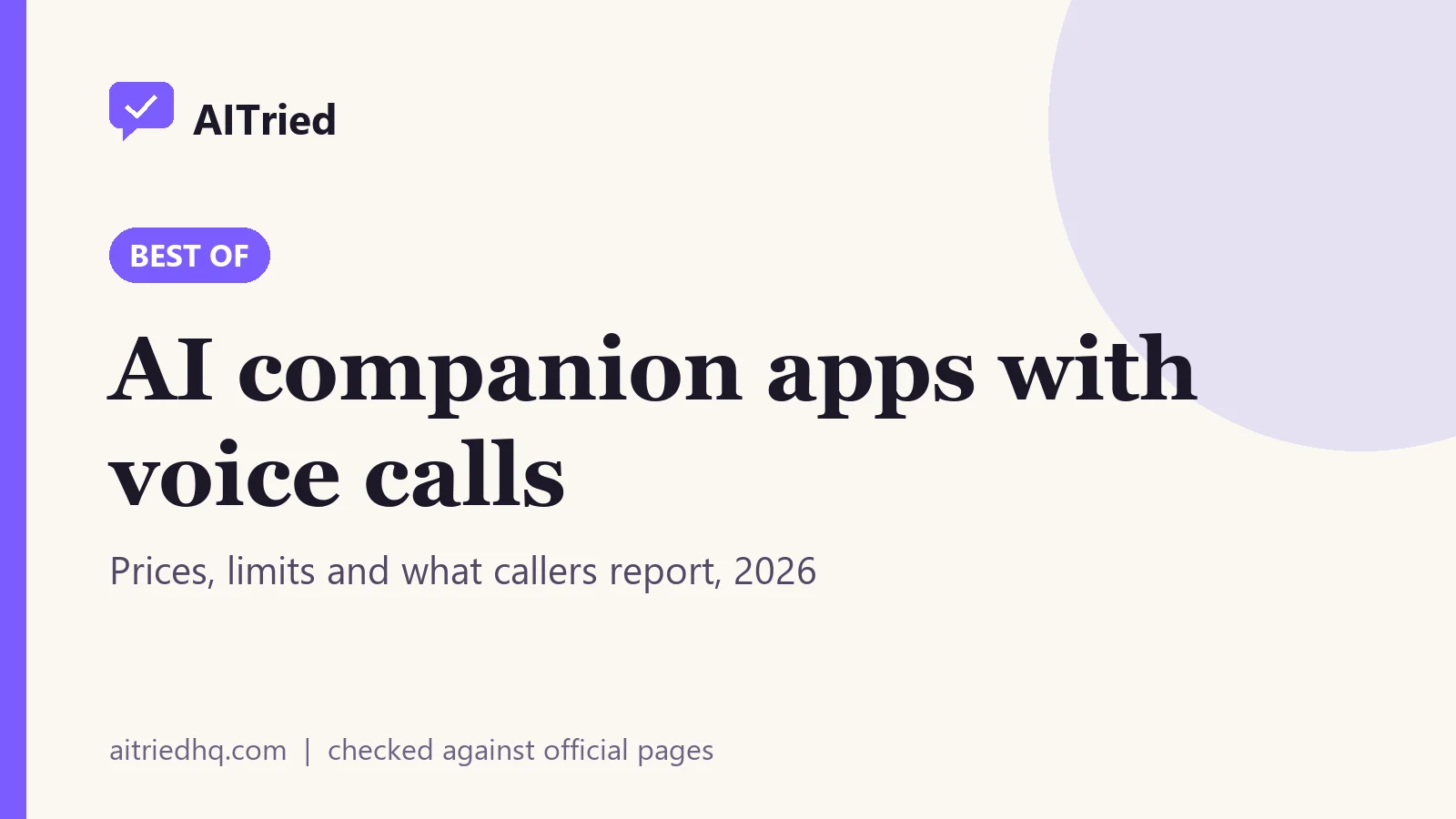 AITried title card: AI companion apps with voice calls