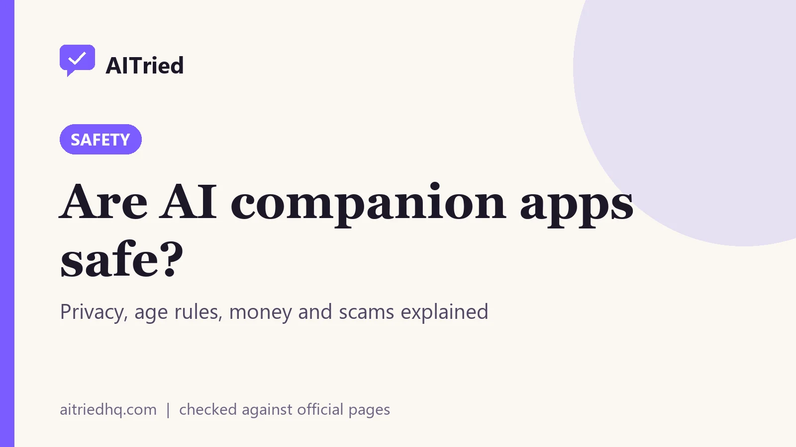 AITried title card: are AI companion apps safe?